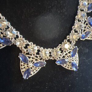 Avon Vintage Collar Necklace Wedding Formal Blue Crystal Glam Dressy Costume